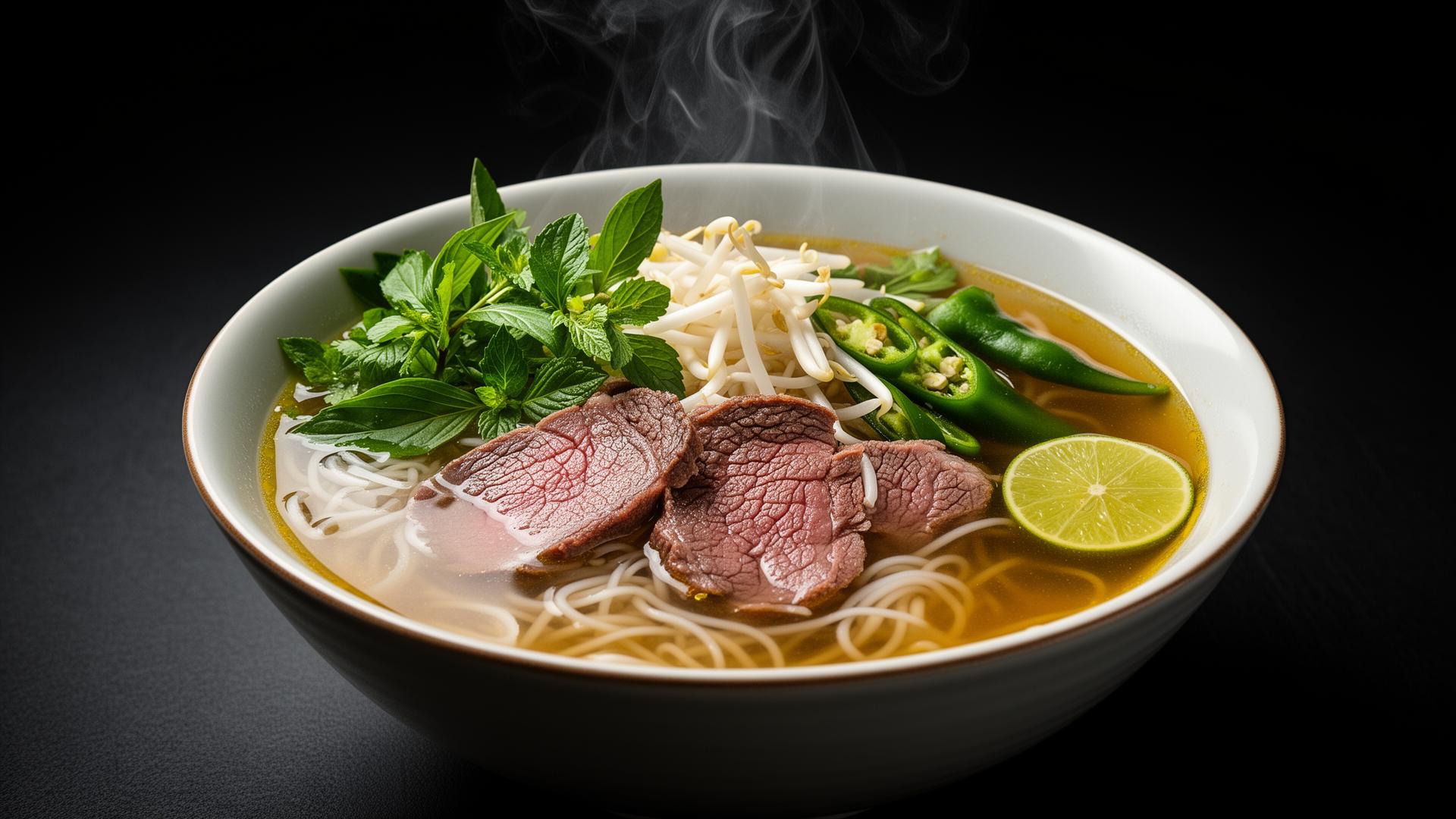 Steaming bowl of authentic Vietnamese phở